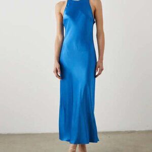 Rails Solene Satin Slip Dress Cobalt Blue Keyhole Back Midi S Wedding Guest